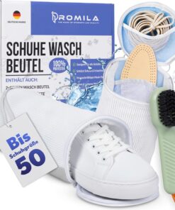 PROMILA Schuhwaschbeutel für die Waschmaschine – 3er-Set – Graue Schuhbeutel – 2 XXL-Waschbeutel für Schuhe & Reinigungsbürste – Leise, fusselfrei, Top-Qualität