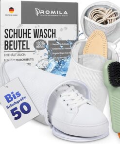 PROMILA Schuhwaschbeutel für die Waschmaschine – 3er-Set – Blaue Schuhbeutel – 2 XXL-Waschbeutel für Schuhe & Reinigungsbürste – Leise, fusselfrei, Top-Qualität